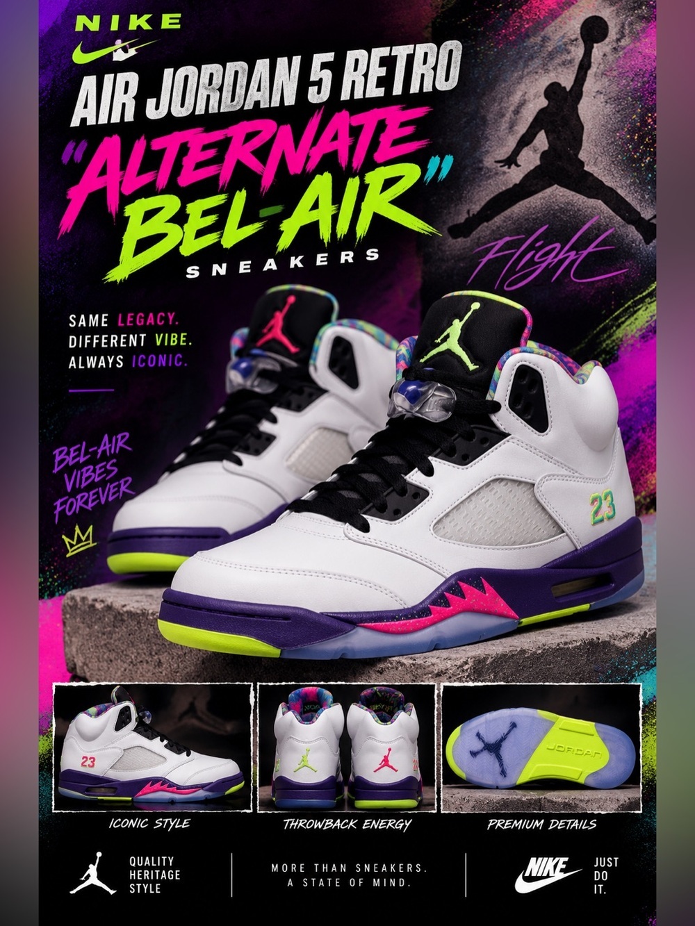 Nike Air Jordan 5 Retro "Alternate Bel-Air" sneakers!🔥New! Size: 12 us